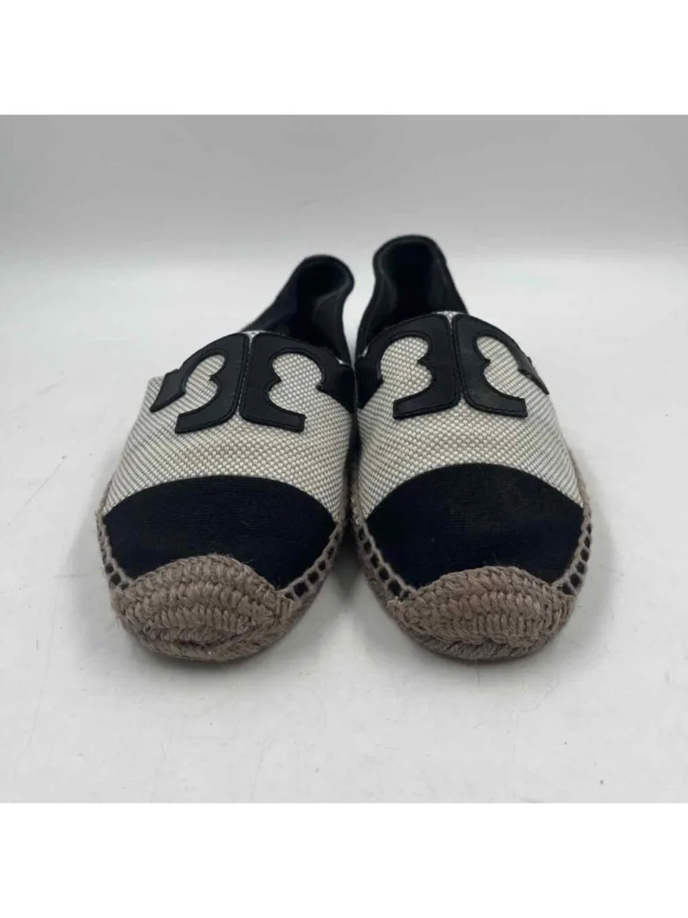 Tory Burch Espadrille Logo Women's Shoe Size 9 Black Textured Flats